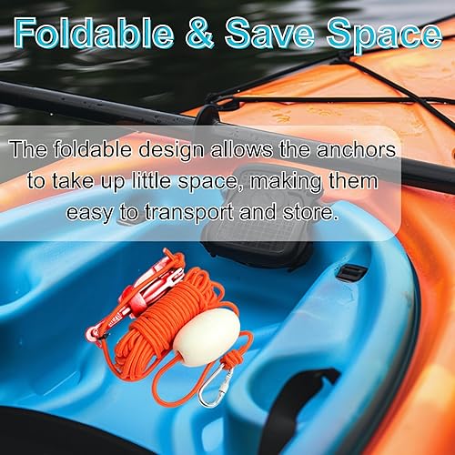 Miniatura 5 de Thorkok Kit de anclaje de kayak de 1.53.3 libras plegable para kayak, canoa de barco pequeño, tabla de remo, moto acuática con bolsa de transporte