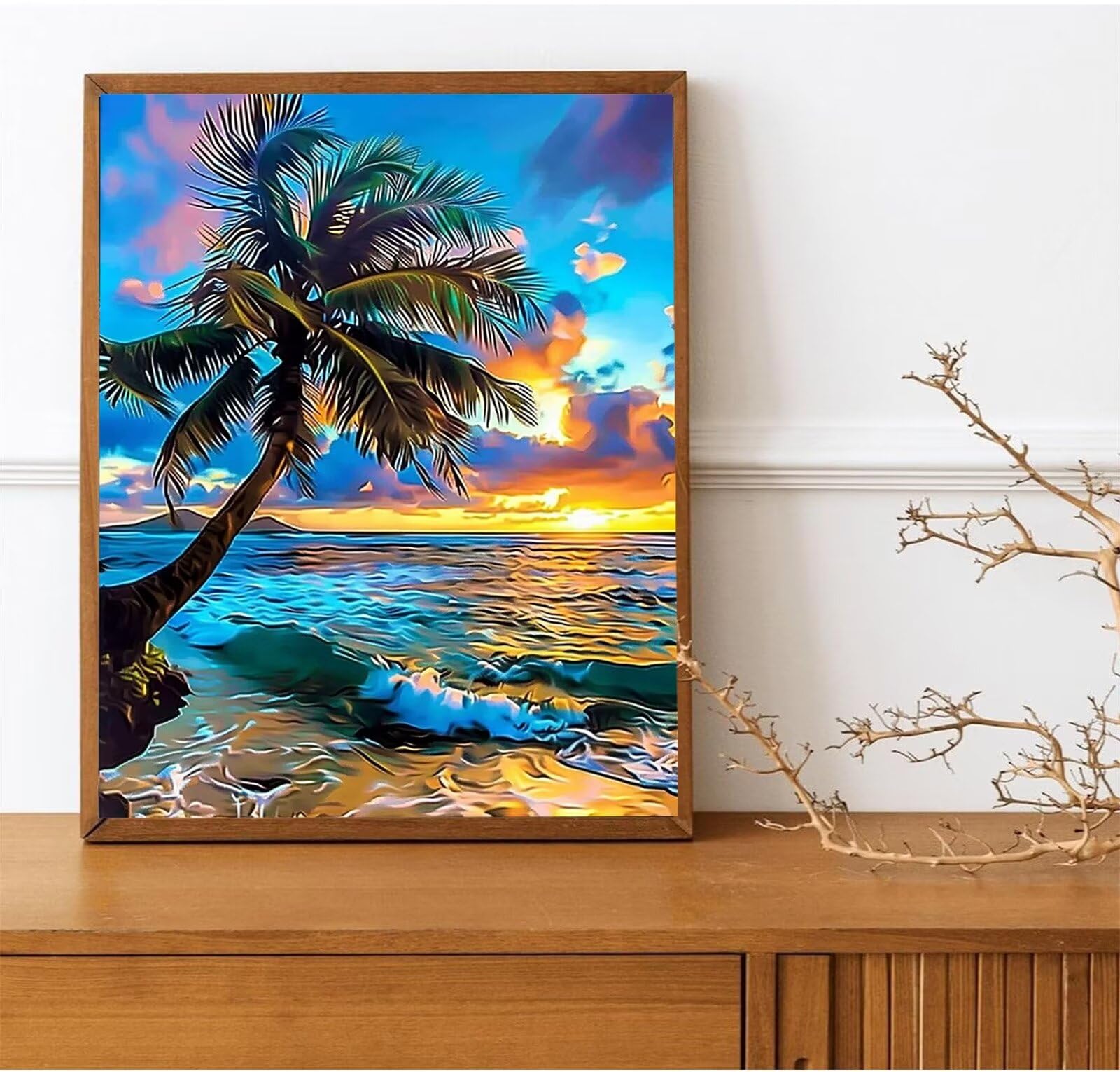 Peepezo Malen nach Zahlen Erwachsene Sonnenuntergang Tropisch DIY Öl Leinwand Gemälde Set für Anfänger & Senior Acrylic Malen Malerei Heimwerk Weihnachten Paar Freund Geschenk 60x80cm (mit Rahmen)