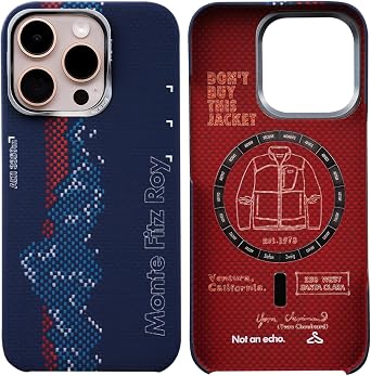 for iPhone 16 Pro Case 6.3 Inch,Compatible with MagSafe,Naked Magnet Structure,Ultra-Thin Vectran Spacesuit Fiber Case with Mobius Lens Ring,Navy Blue/Red,[Monte Fitz Roy]