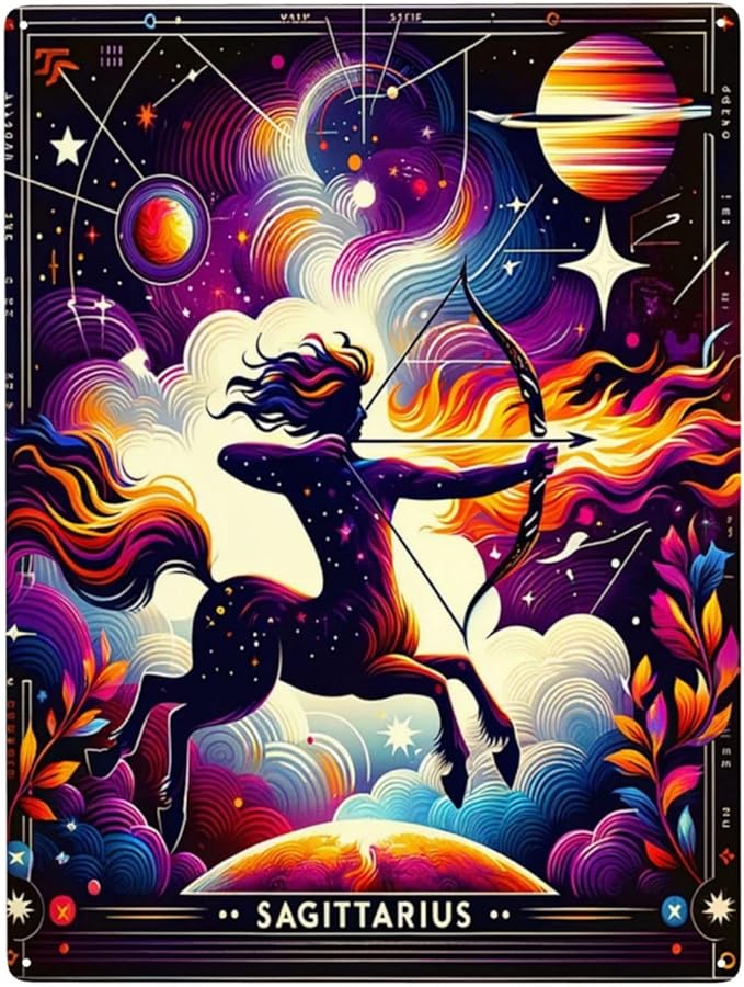constellations Sagittarius Metal tin sign,Vintage plaque art wall decor,for living room,cafe,Bedroom,study,bookroom,Indoor Decorations poster,Gift Suitable Astrology Lovers,6X8 inch