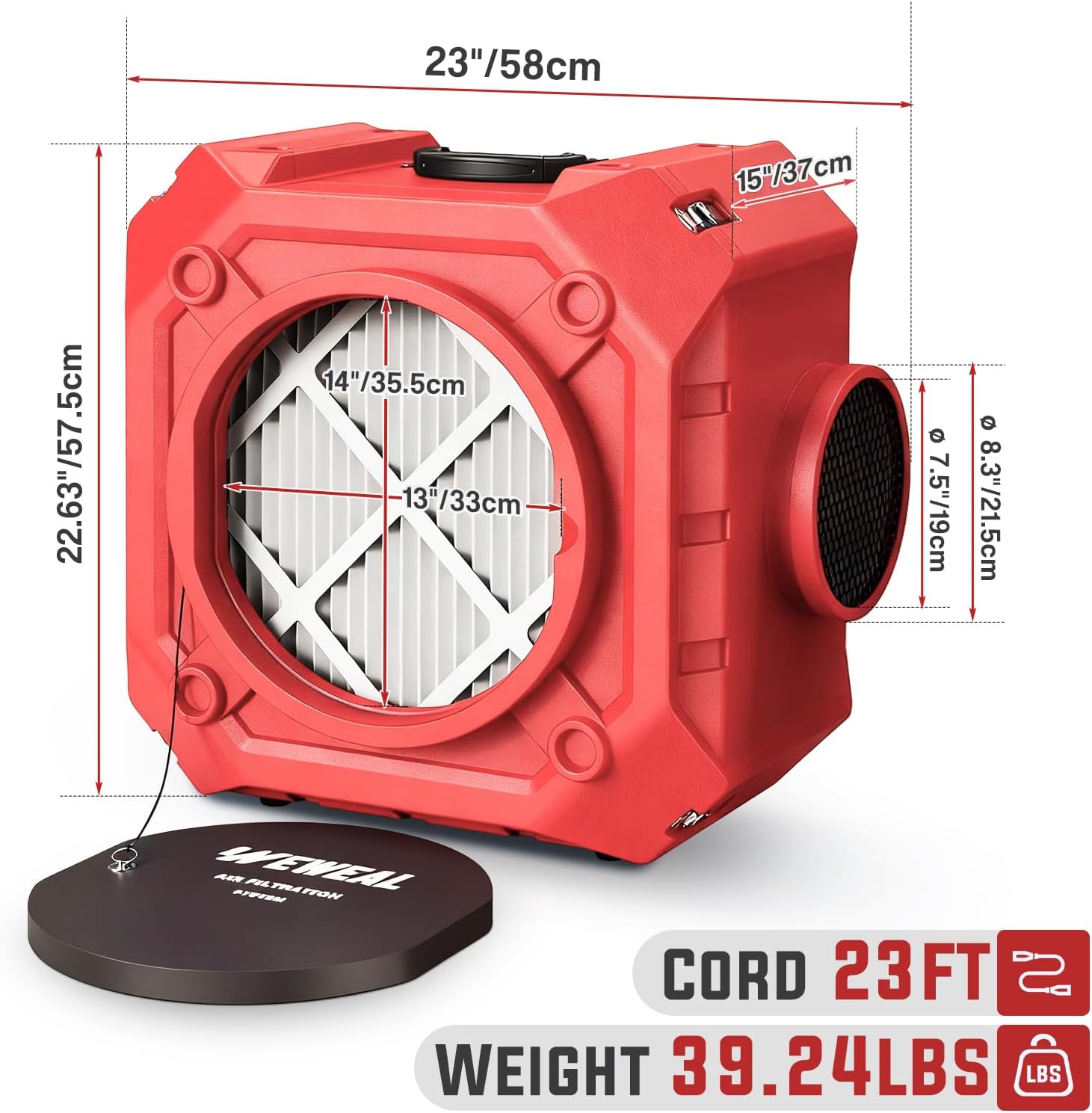 Industrial HEPA Air Scrubber – Portable Negative Air Machine 550 CFM – Stackable Commercial Air Purifier for Construction, Renovation– Daisy-Chain Up to 5 Units