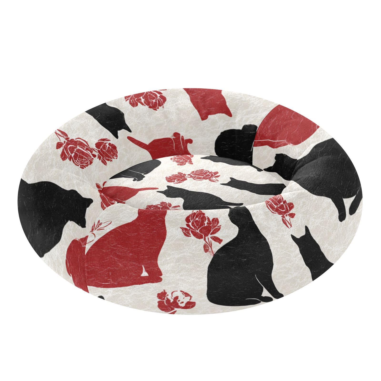 Lit apaisant pour chien stressé taille S coussin noir rouge dessin chat
