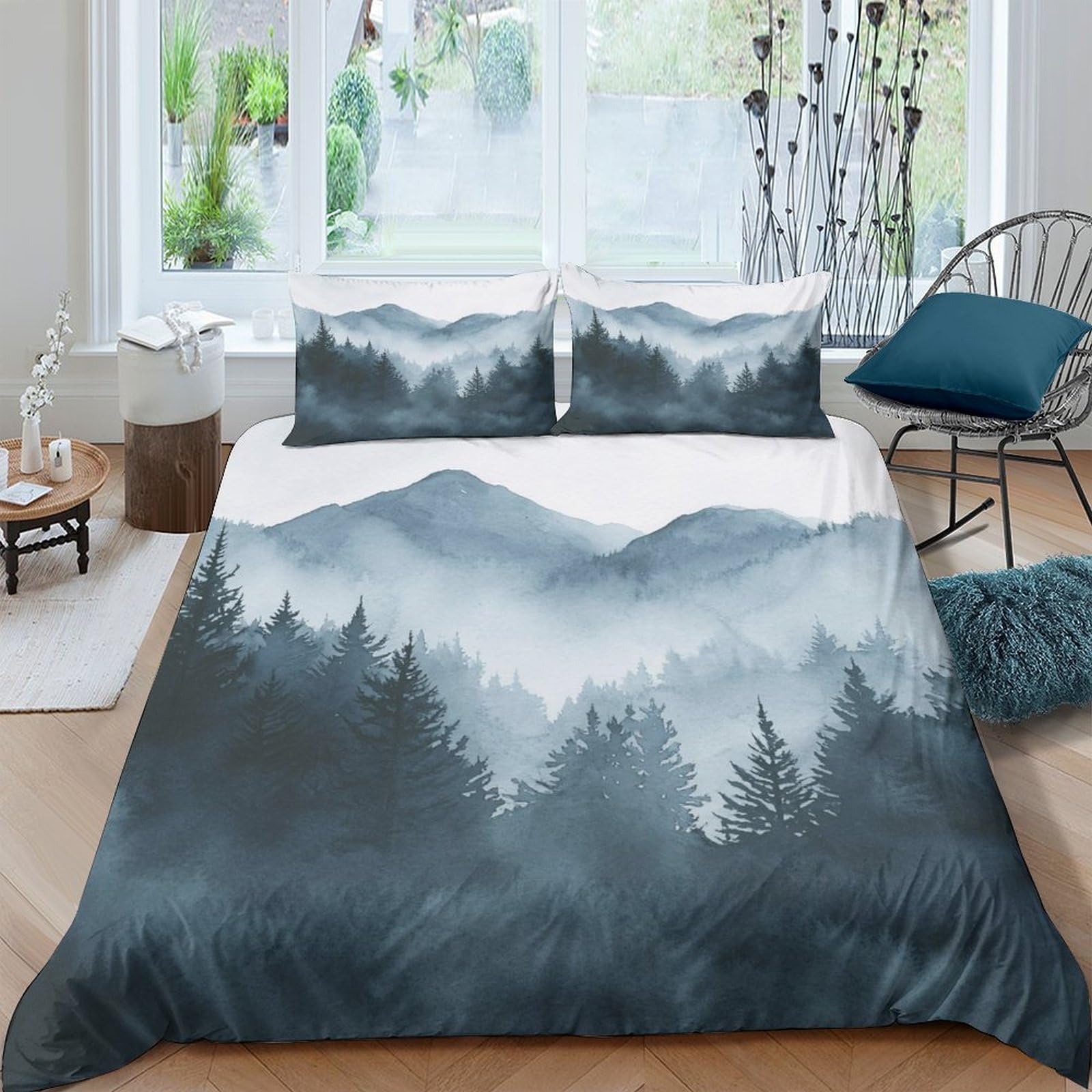 Ctjqhvkz Style-8 3D Printed Misty Mountain Forest Fitted Sheet Microfiber Soft Anti-Slip Bed Cover For Bedroom Guest Room Decor Single（135X200cm）