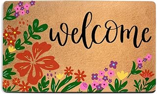 Floral Welcome Door Mat 18x30 Inch, Faux Coco Coir Doormat with Non-Slip...