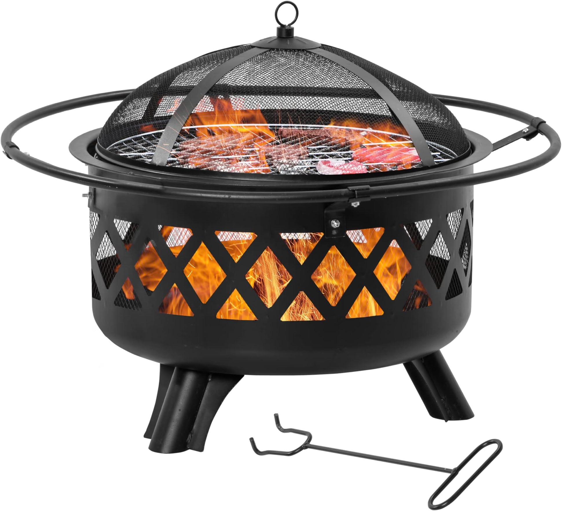 VonHaus Fire Pit 2 in 1 Firepit with BBQ Cooking Grill for Outdoor