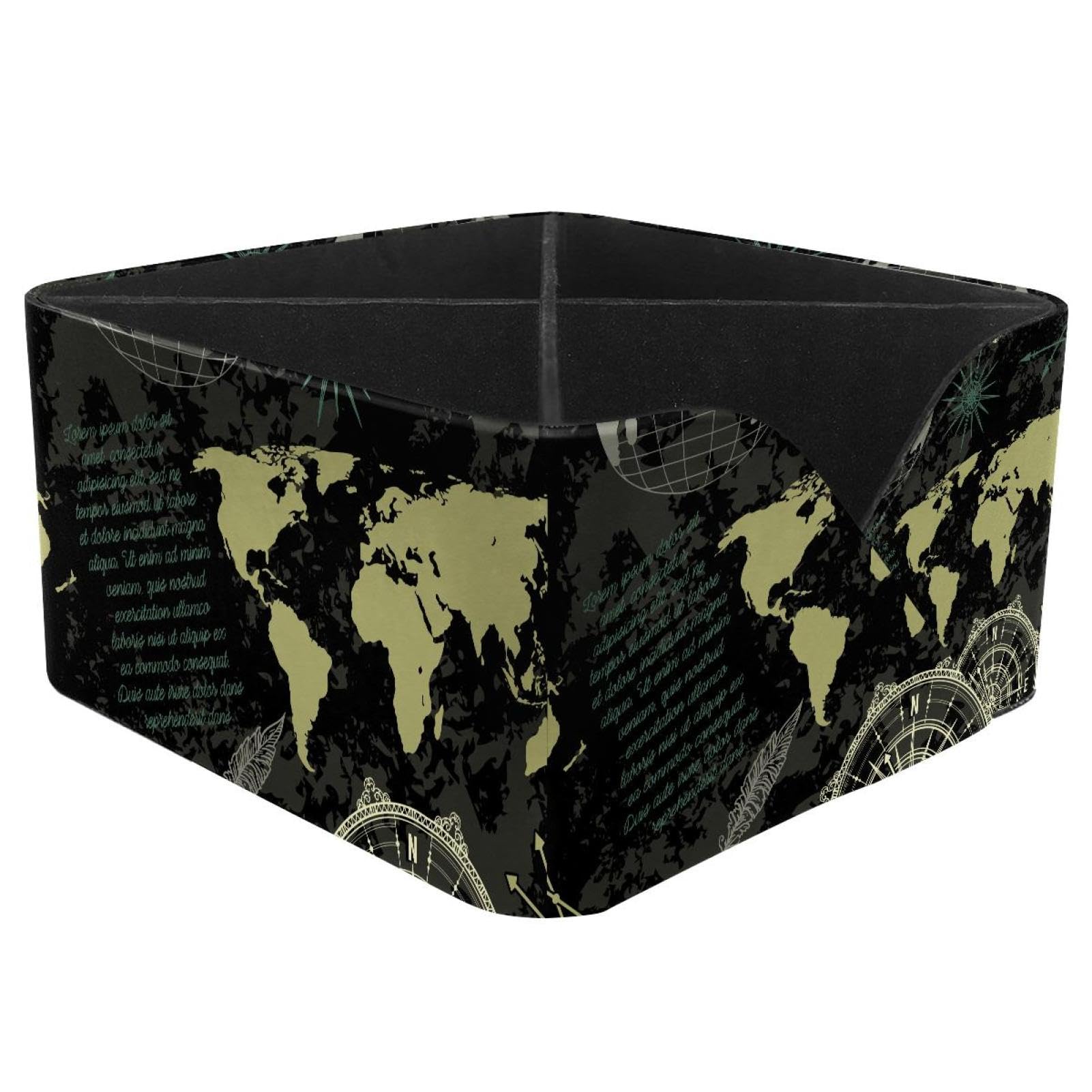 KengjuTesu World Map Globe Compass Desktop Organizer Pen Holder, Rectangular Pencil Cup for Office, Study and Makeup Stations