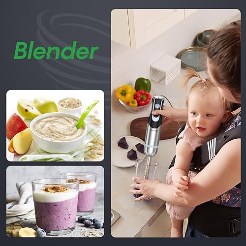 Miniatura 3 de FRESKO Batidora de inmersión de mano, mezclador eléctrico de mano de acero inoxidable 4 en 1 con 12 velocidades y modo turbo, potente licuadora de