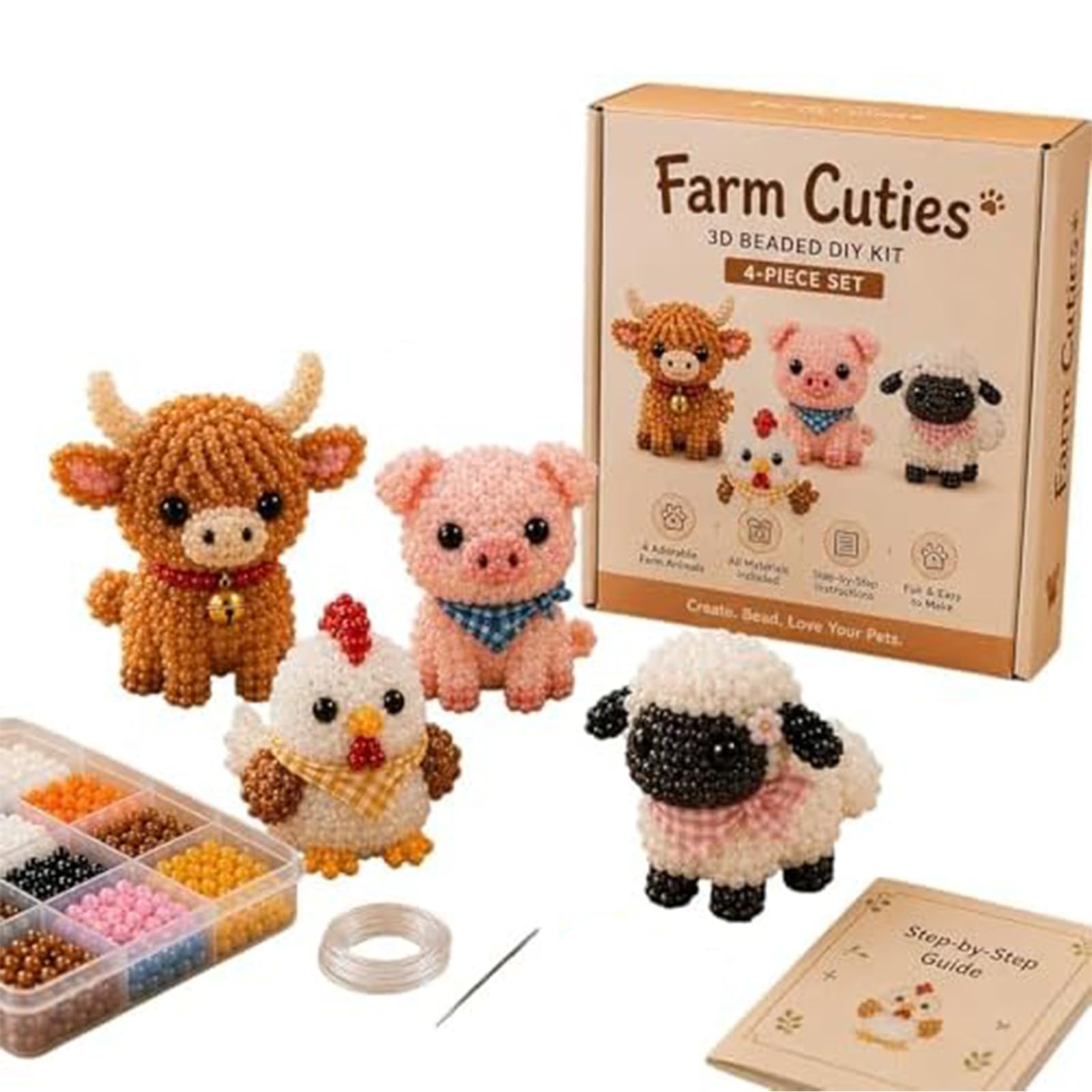 3D Beaded Animals Kit | Bead Animal Embroidery Kits with Instructions | DIY Animals Beading Arts and Crafts for Adults | Handmade Jewelry Art Making Kit