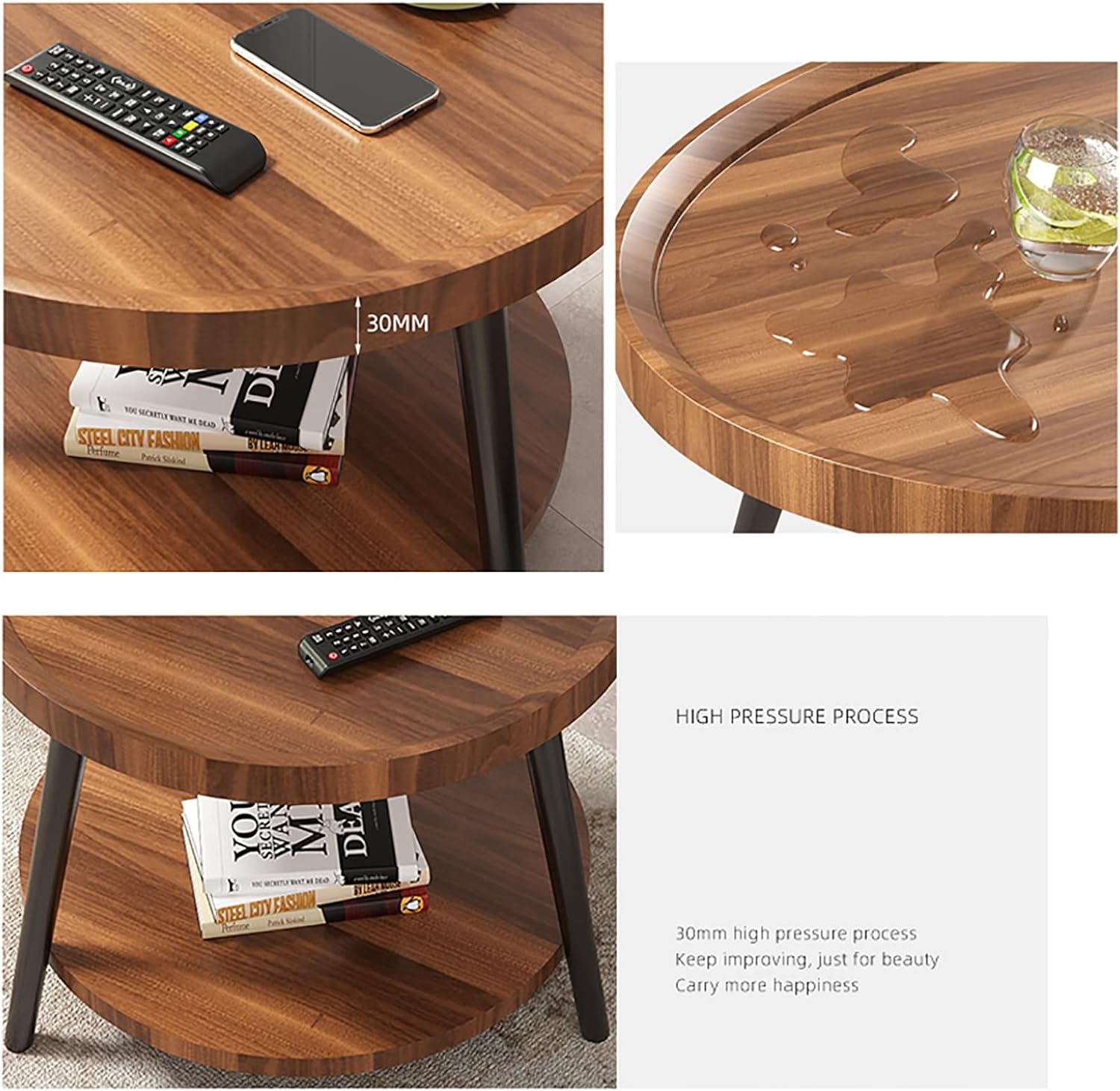 Round Coffee Table, Modern Simple Double-Layer Sofa Side Table/Bedside Table, Corner Table in Balcony Living Room, Tea Table (Color : C, Size : 40cm)