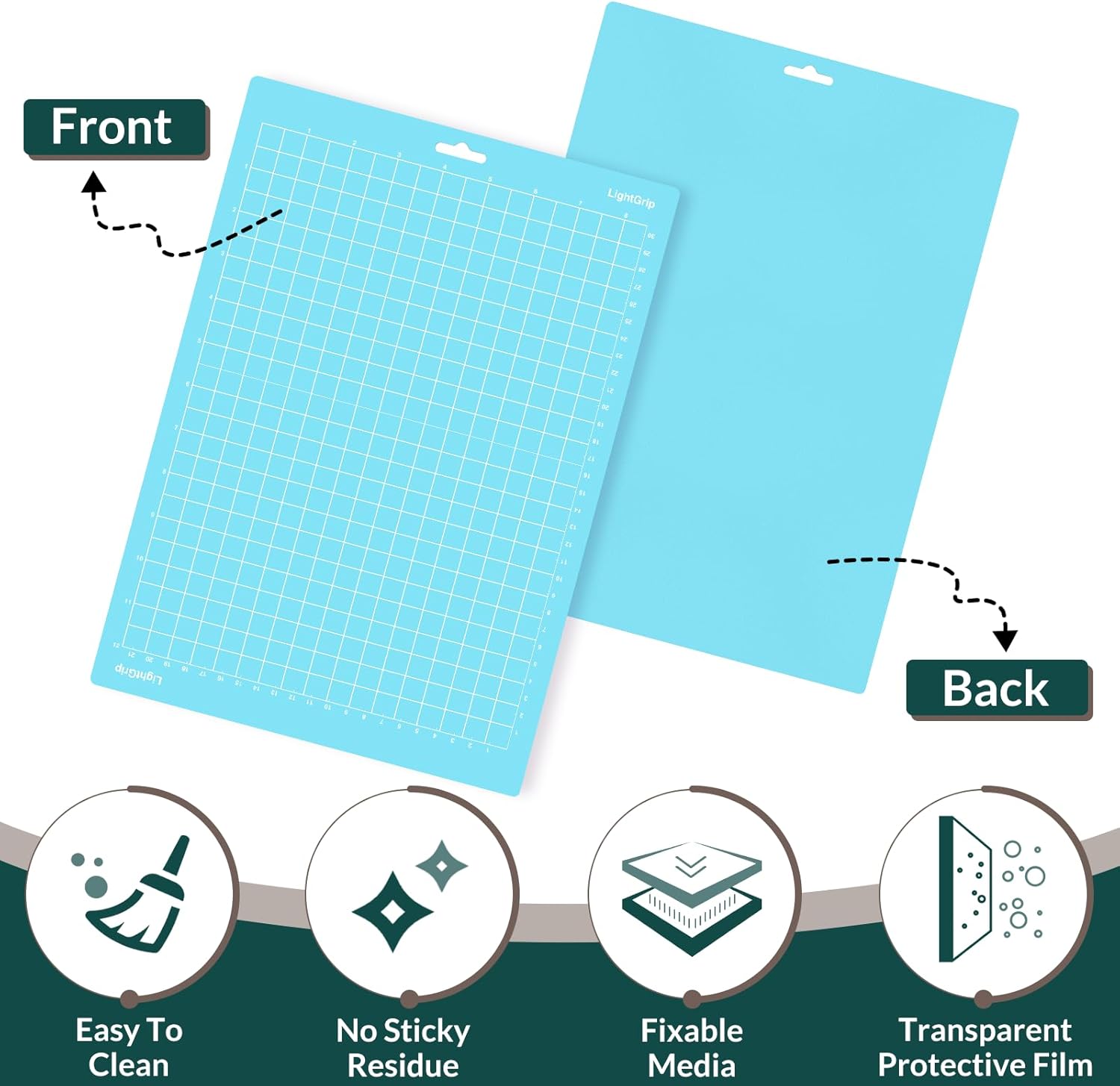 WISYOK 12x8.5 Inch Cutting Mats, 2-Pack Light Grip Reusable Adhesive Mats for Crafts, Quilting, Sewing