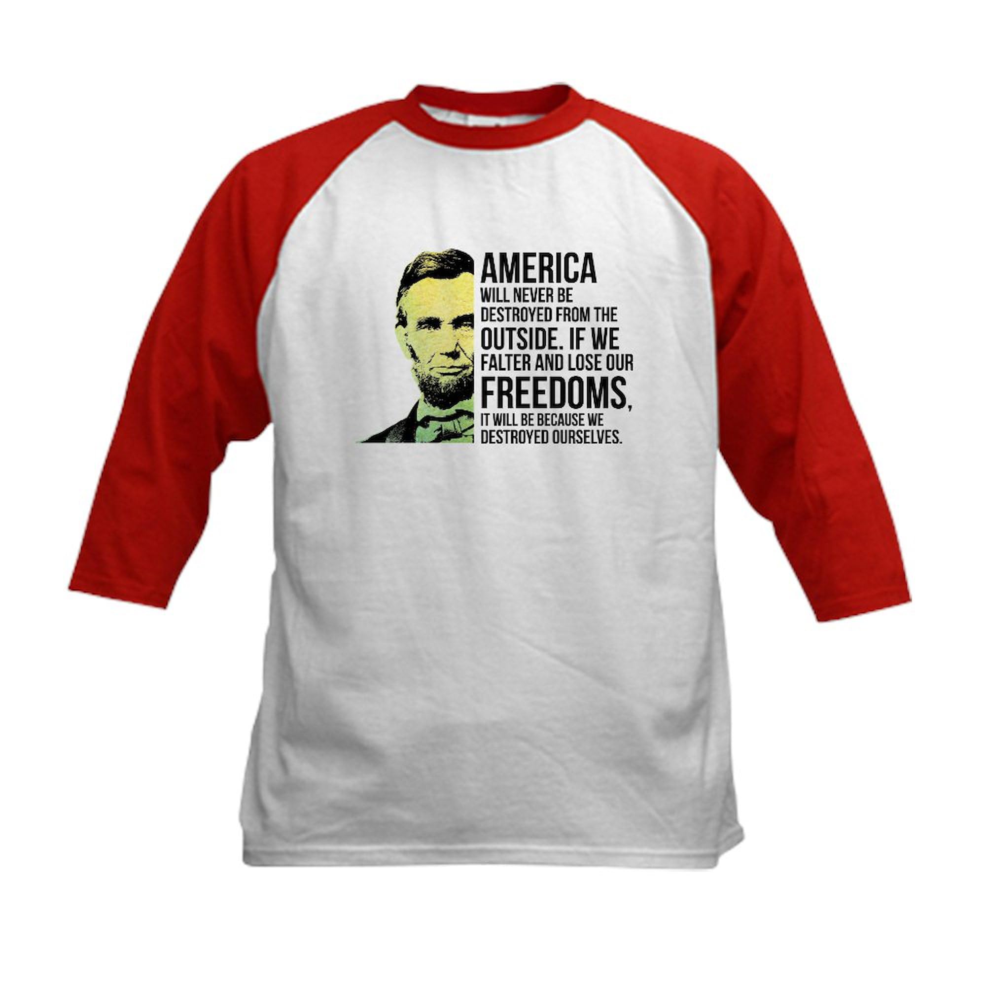CafePress Abraham Lincoln Quote Baseball Jersey Kids Cotton Baseball Jersey, 3/4 Raglan Sleeve Shirt Red/White