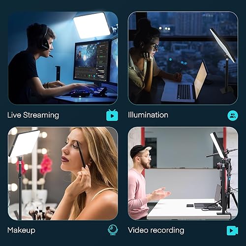 Miniatura 6 de MYSWEETY Luz clave de transmisión, luz LED de video de escritorio de 9 pulgadas con abrazadera en C, 8 colores RGB 3200K-5500K regulable con control