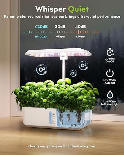 Miniatura 3 de URUQ Sistema de cultivo hidropónico de 12 vainas para jardín interior blanco y 188 cápsulas hidropónicas