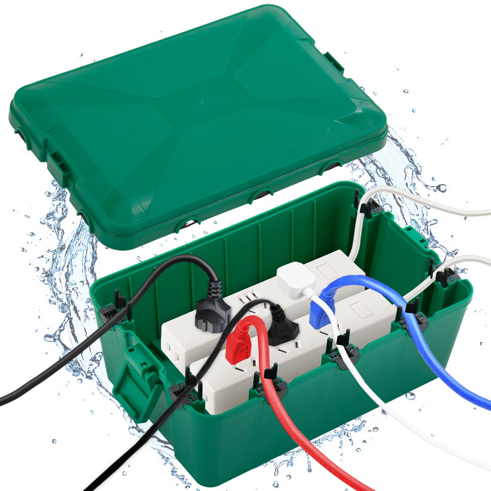 CROWNSHOP Weatherproof Electric Box for Outdoors 32 x 22 x 13 cm IP54 Weatherproof Outdoor Outlet Cover Extension Cord Covers Protect Outlet Plug Timer Power Strip Holiday Light (Green)
