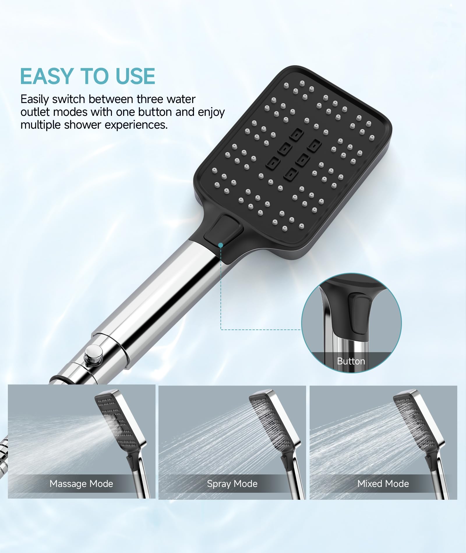 High Pressure Rain Shower Head with Handheld Spray Combo Set, Adjustable 12" Rainfall Dual Shower Head, Double&Tandem Shower Head, Waterfall Showerhead Bathroom -Silver Chrome 3