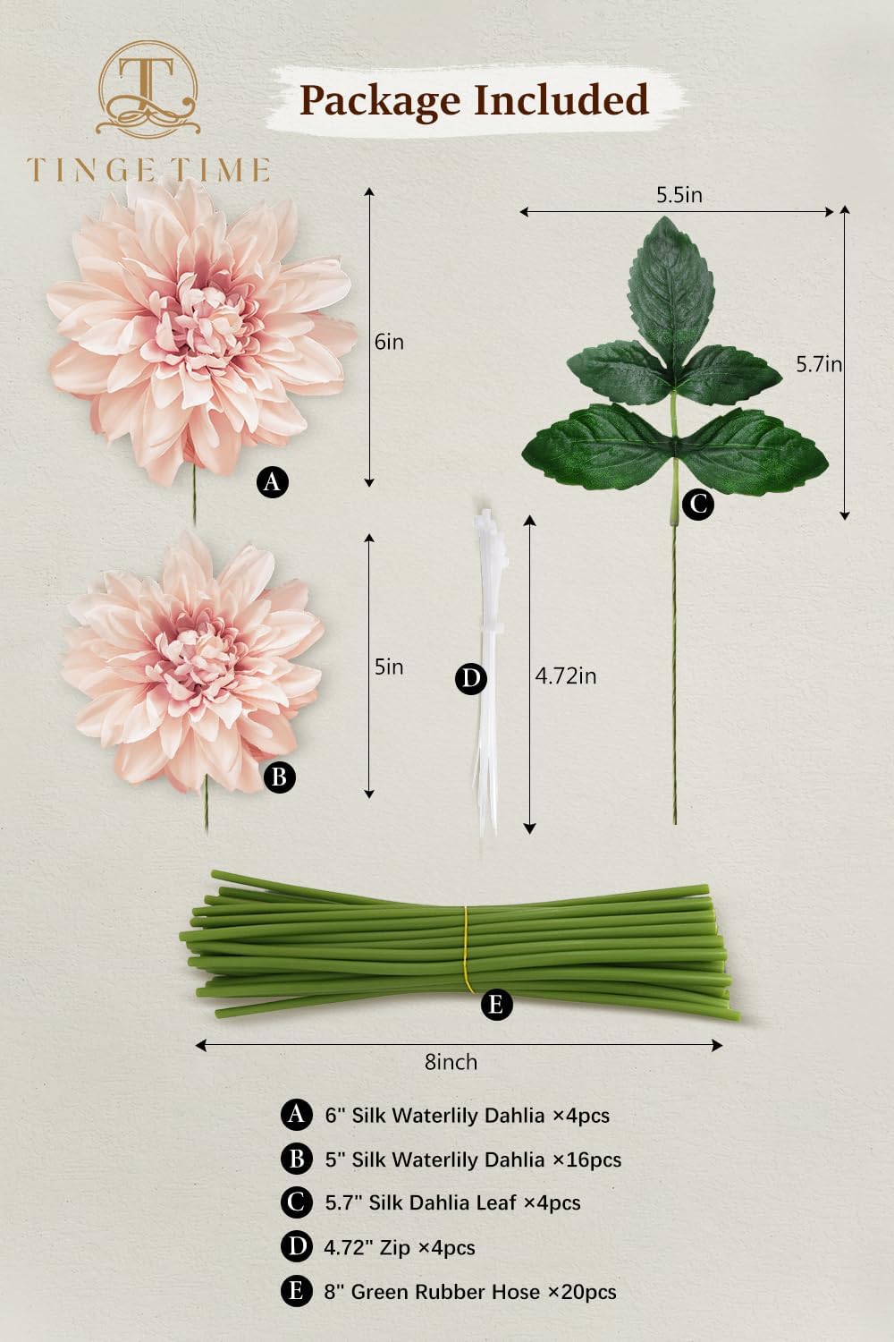 TINGE TIME Artificial Flowers 20pcs Silk Dahlia 5"/6" Fake Flowers for DIY Wedding Bridal Bouquets Centerpieces Arrangements Party Baby Shower Home Decorations (Dusty Pink) - Image 2