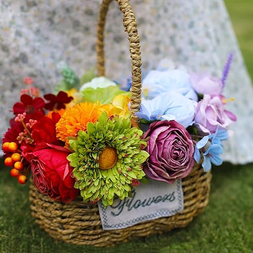 Miniatura 5 de Juego de flores artificiales, flores de seda falsas arcoíris para bricolaje, ramos de boda, centros de mesa, arreglos de baby shower, decoración del