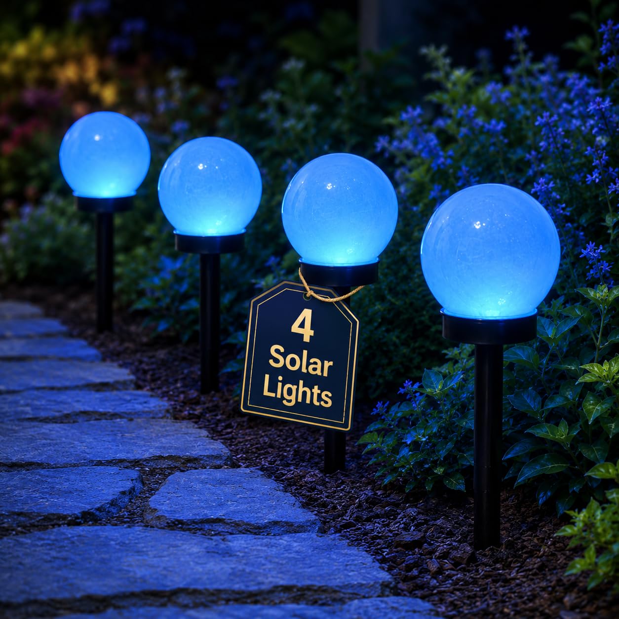 Garden Mile 4 Solar Globe Stake Lights Blue LED Outdoor Garden Path Lights