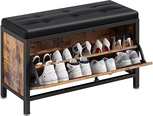 Banco de almacenamiento de zapatos de 8 a 10 pares con zapatero oculto, asiento de banco de entrada con estante de almacenamiento de zapatos,