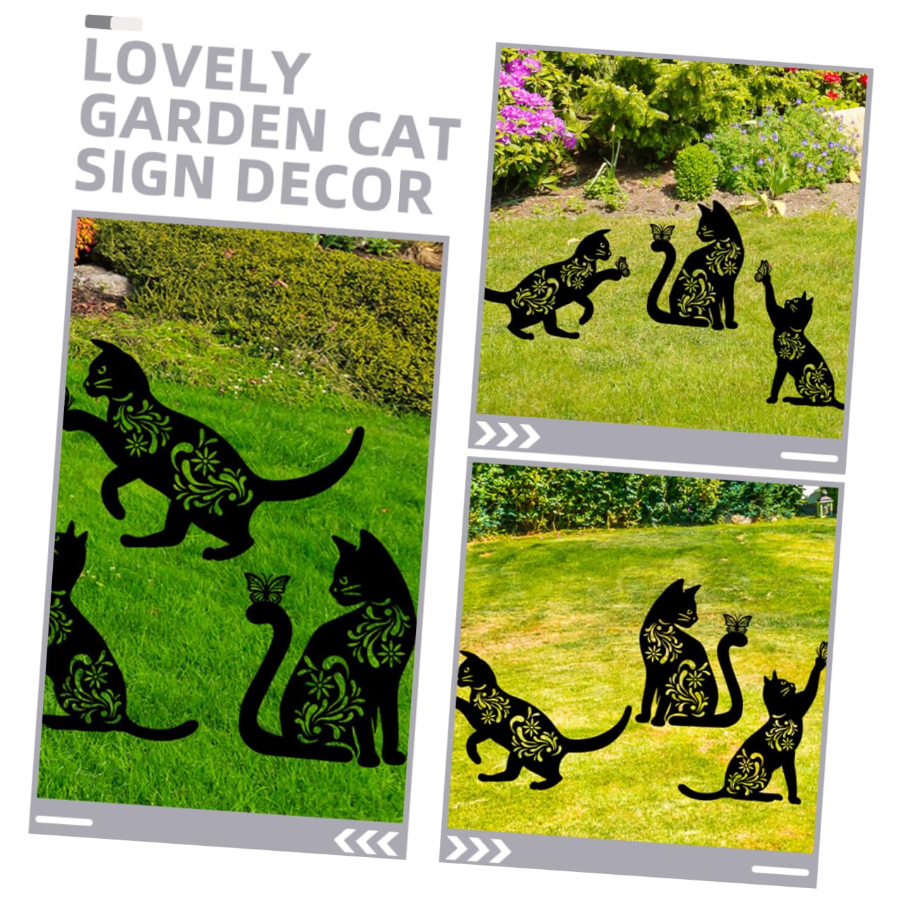 Piquet de Jardin Chat Noir en Fer, Lot de 3, Décoration
