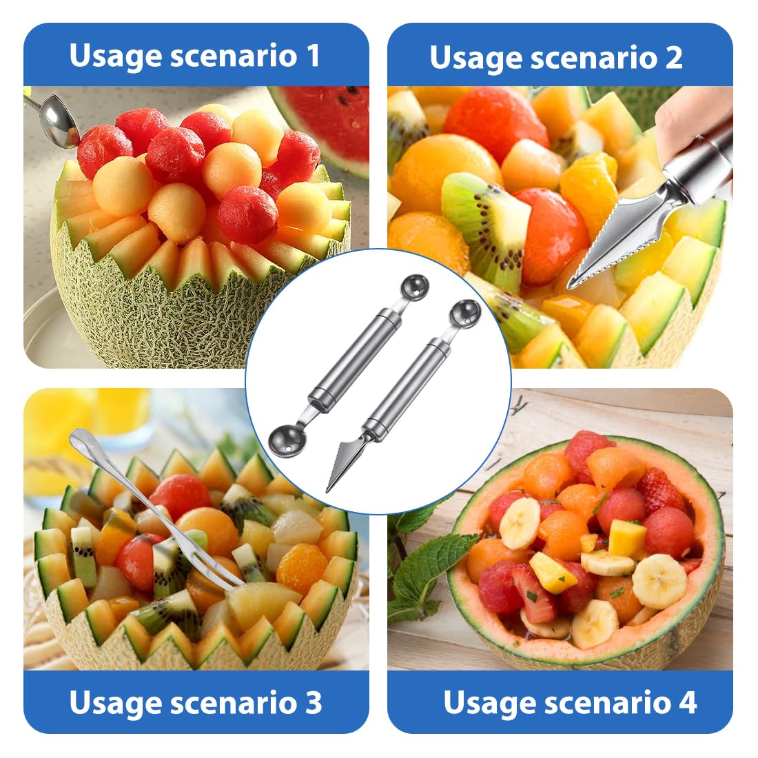 Cuillère de Melon en Acier Inoxydable 2 Pièces Outil à Découper les Fruits