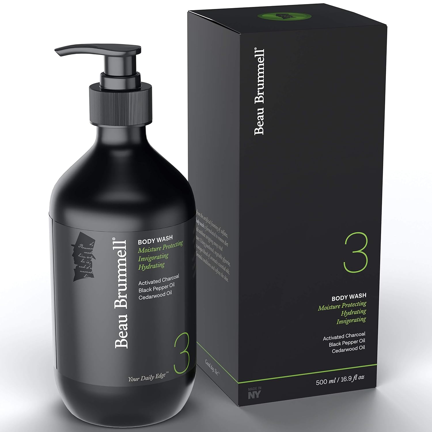 Daily Hydrating Body Wash for Men by Beau Brummell | A Luxury Daily Body Wash Formulated to Remove Dirt and Oils Without Stripping Away Vital Moisture | Large 16.9 OZ Bottle | Made in USA