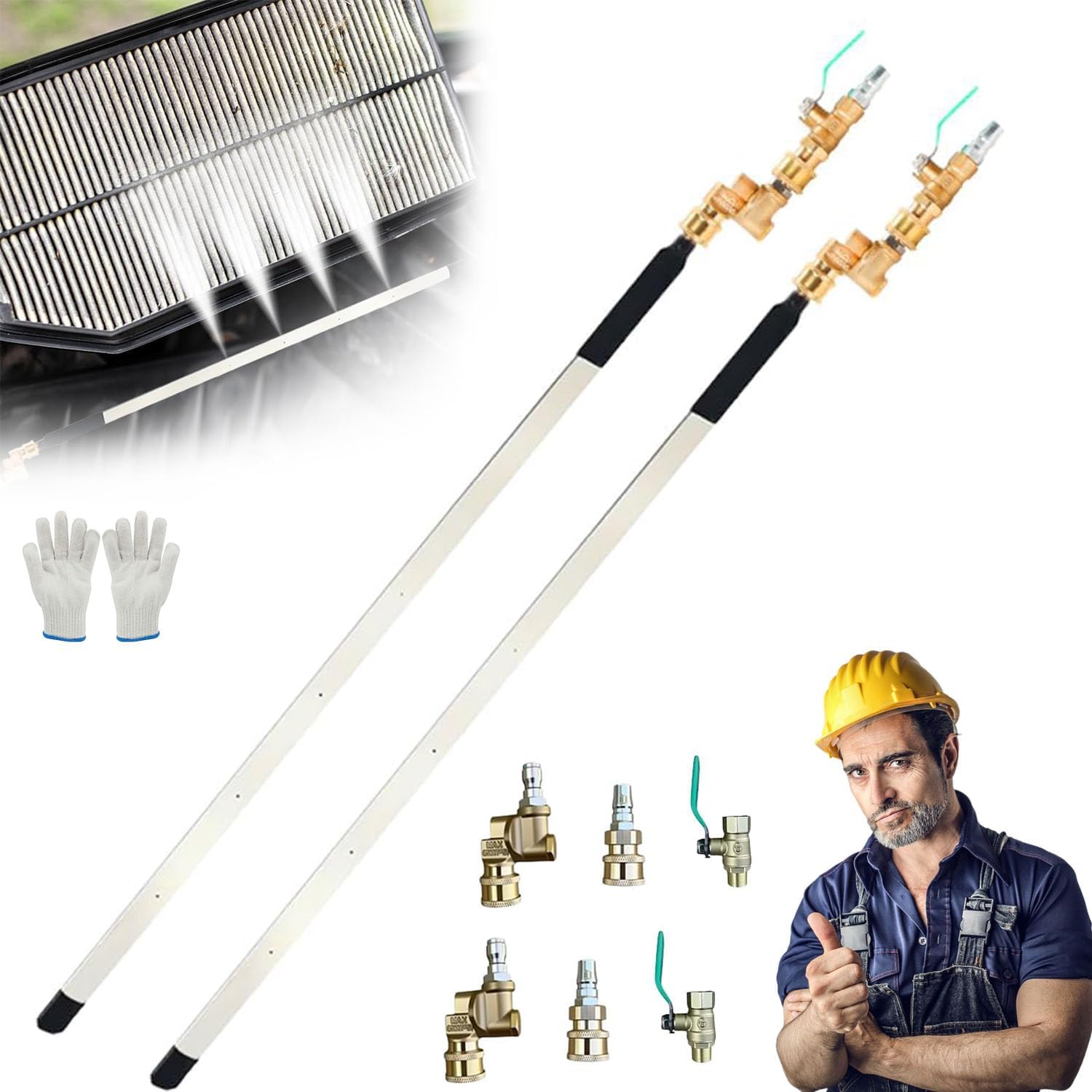 Radiator Cleaner, 23.6 Inch（60cm） Thickened Radiator Cleaning Wand with Water & Air Dual-Purpose Connector, Flat Radiator Cleaning for Garden Hose (1)