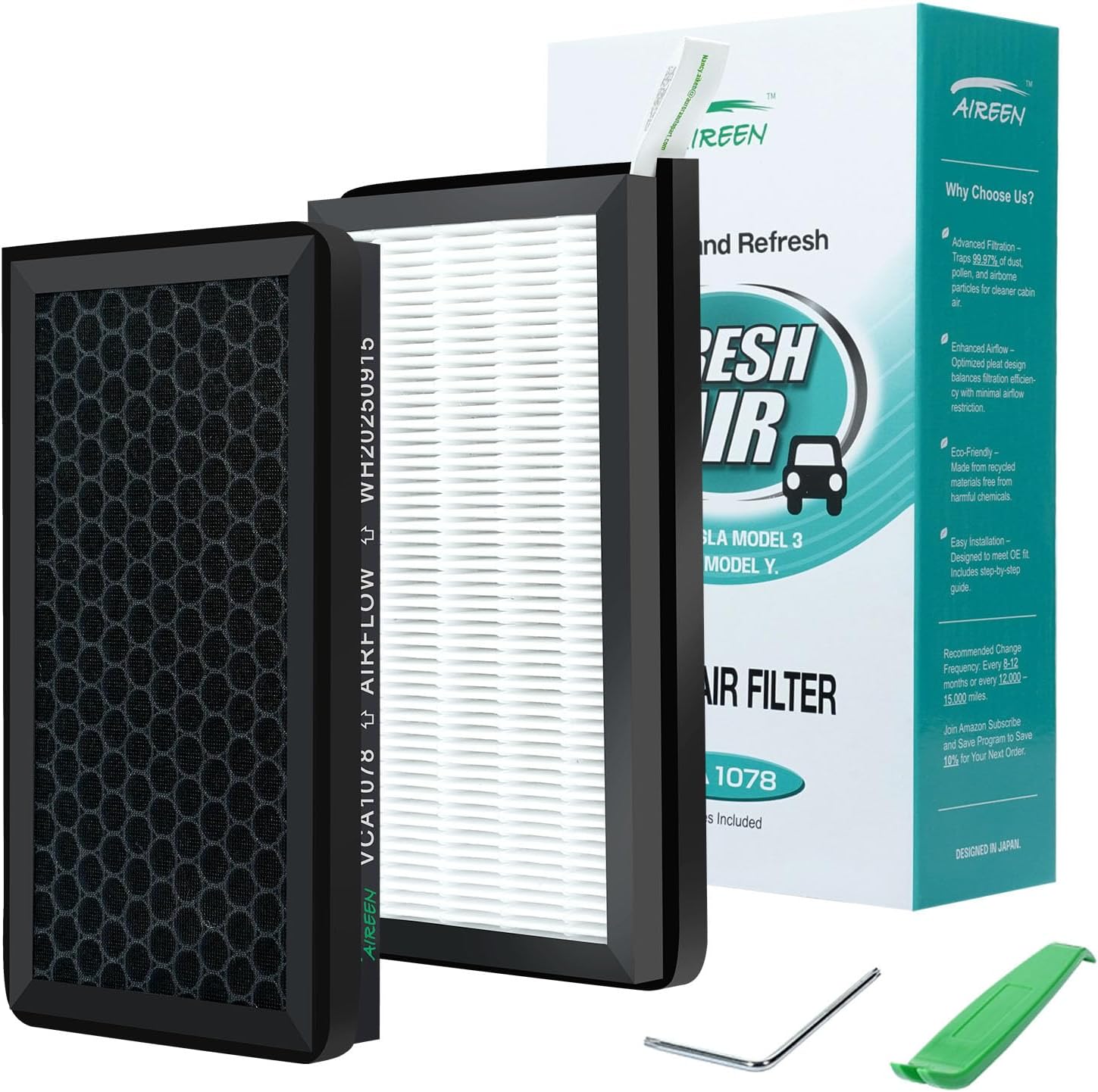 HEPA13 Cabin Air Filters with a Tool, Longer Life Span, Activated Carbon Block with CTC800 for Tesla Model Y/3 (2016-2026) / Model Y Juniper (2024-2026), 2 Packs