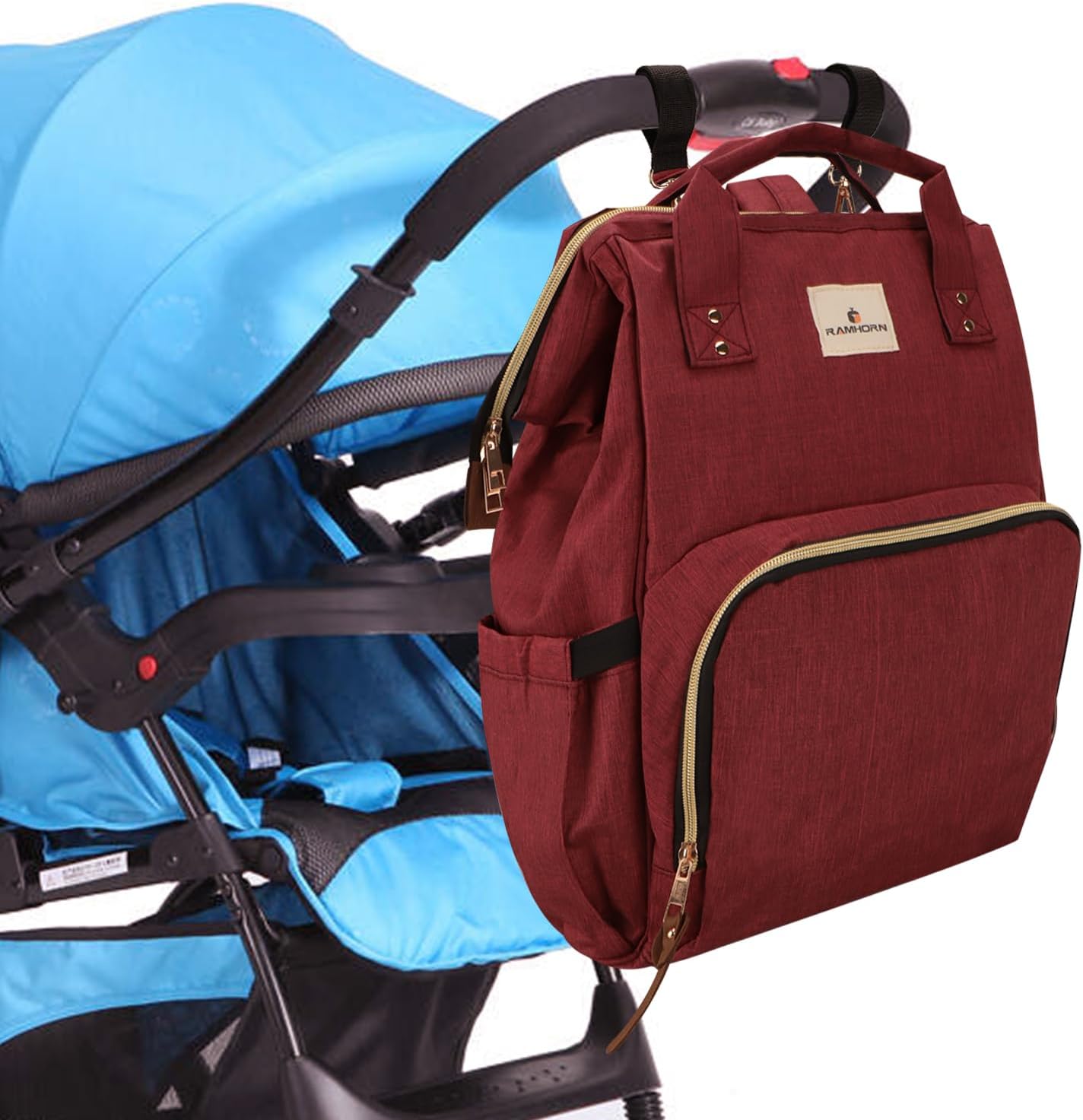 Ramhorn Diaper Backpack Multifunction Travel Backpacks Waterproof Back Pack for Mom, Red