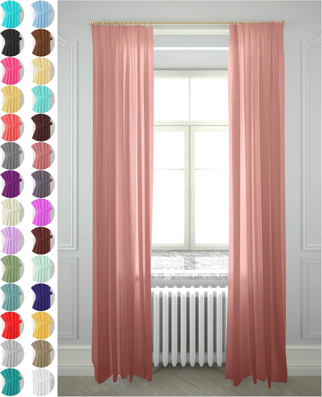 Megachest gathering tape voile curtain(dusty rose, W 56" x L 90" (2 Panels)
