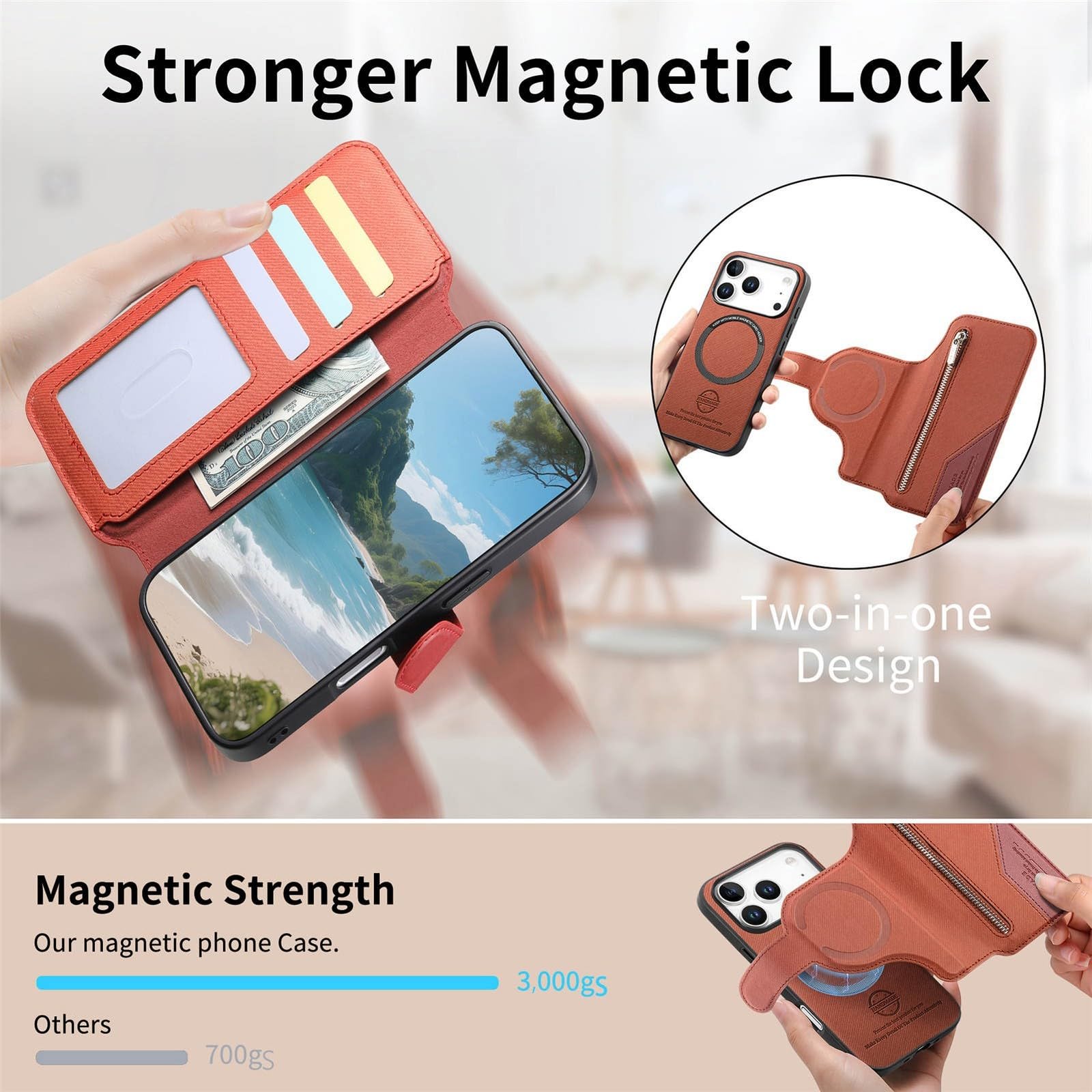 Generic Funda compatible con iPhone 15 Pro (color: verde) con cierre magnético, funda de piel extraíble