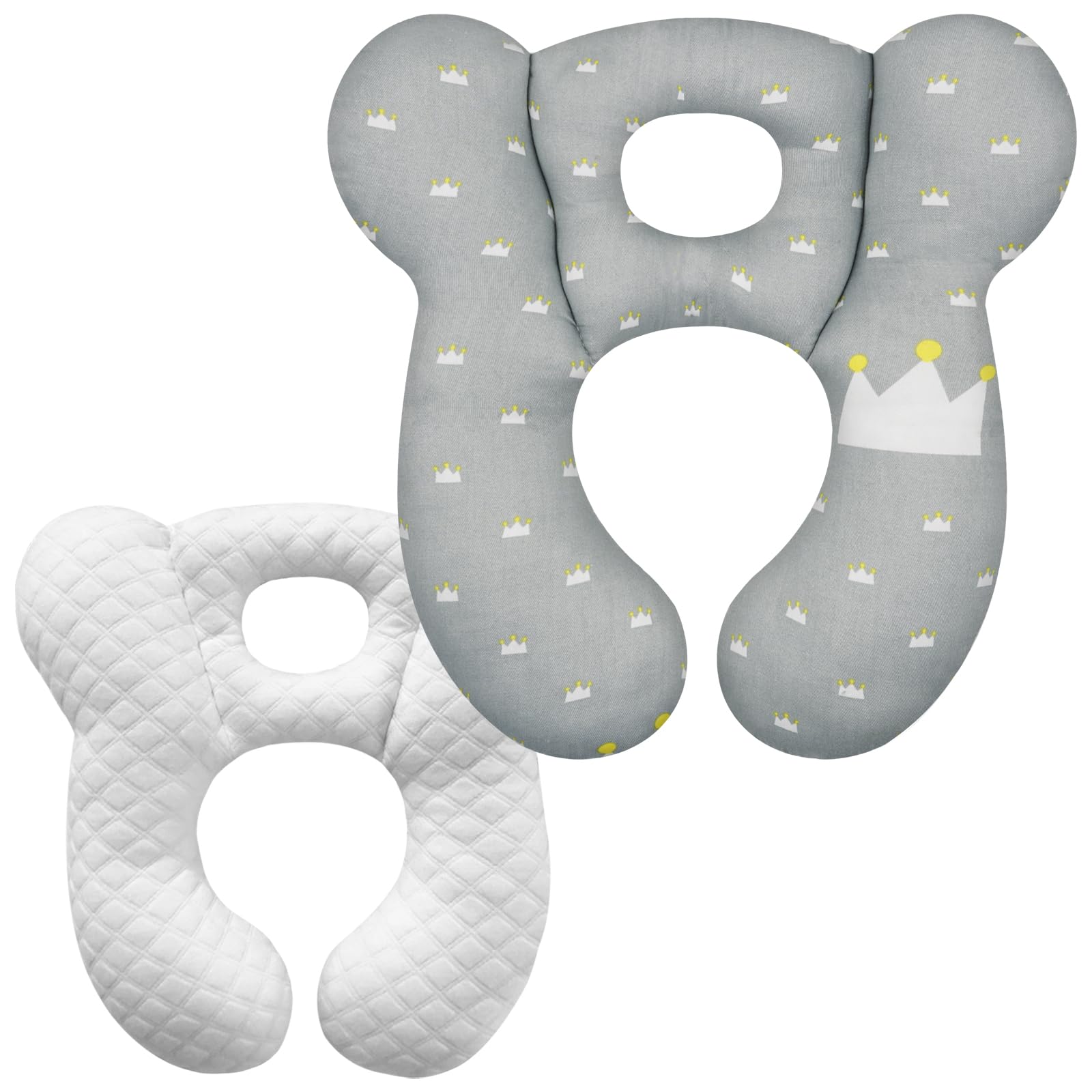 Baby Travel Pillow, Infant Pillow for Car Seat Pushchair and Stroller, Soft Comfortable Neck Support for Kids Newborn and Toddler - Grey Crown
