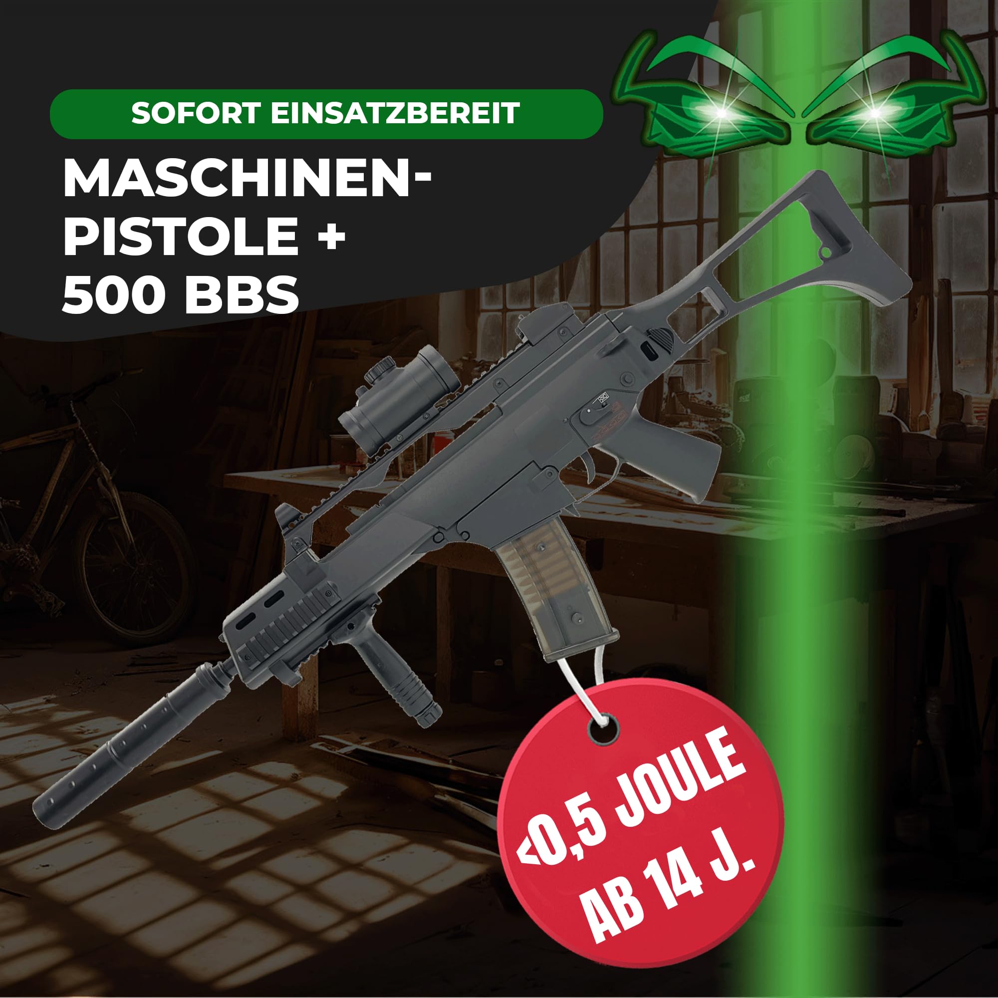 Fritz-Cell Set Airsoft Gewehr Elektrische Softair Waffe 0,5 Joule 6 mm inkl. 500 Premium BB's 0,20g Munition