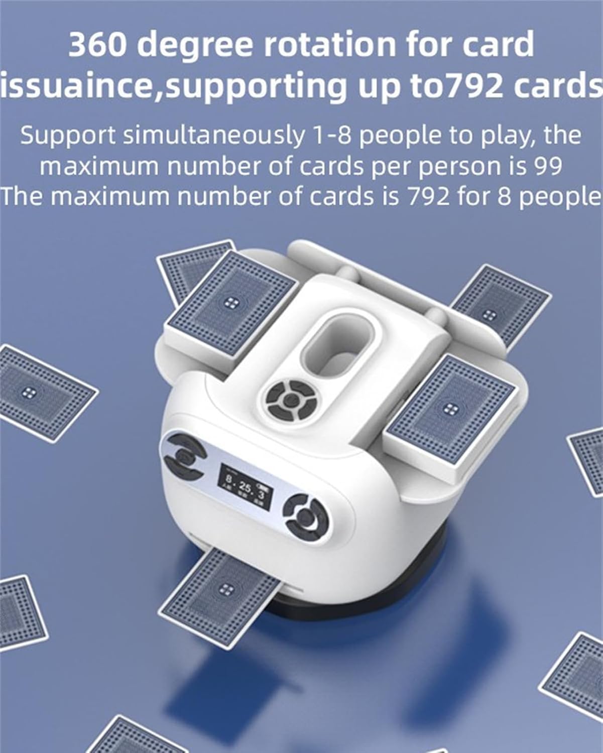 Automatic Card shuffler and Dealer Machine Rotating, Support 8 Players, Rechargeable Poker Playing Dealer, for UNO, Poker, Texas Hold'em, Monopoly Deal