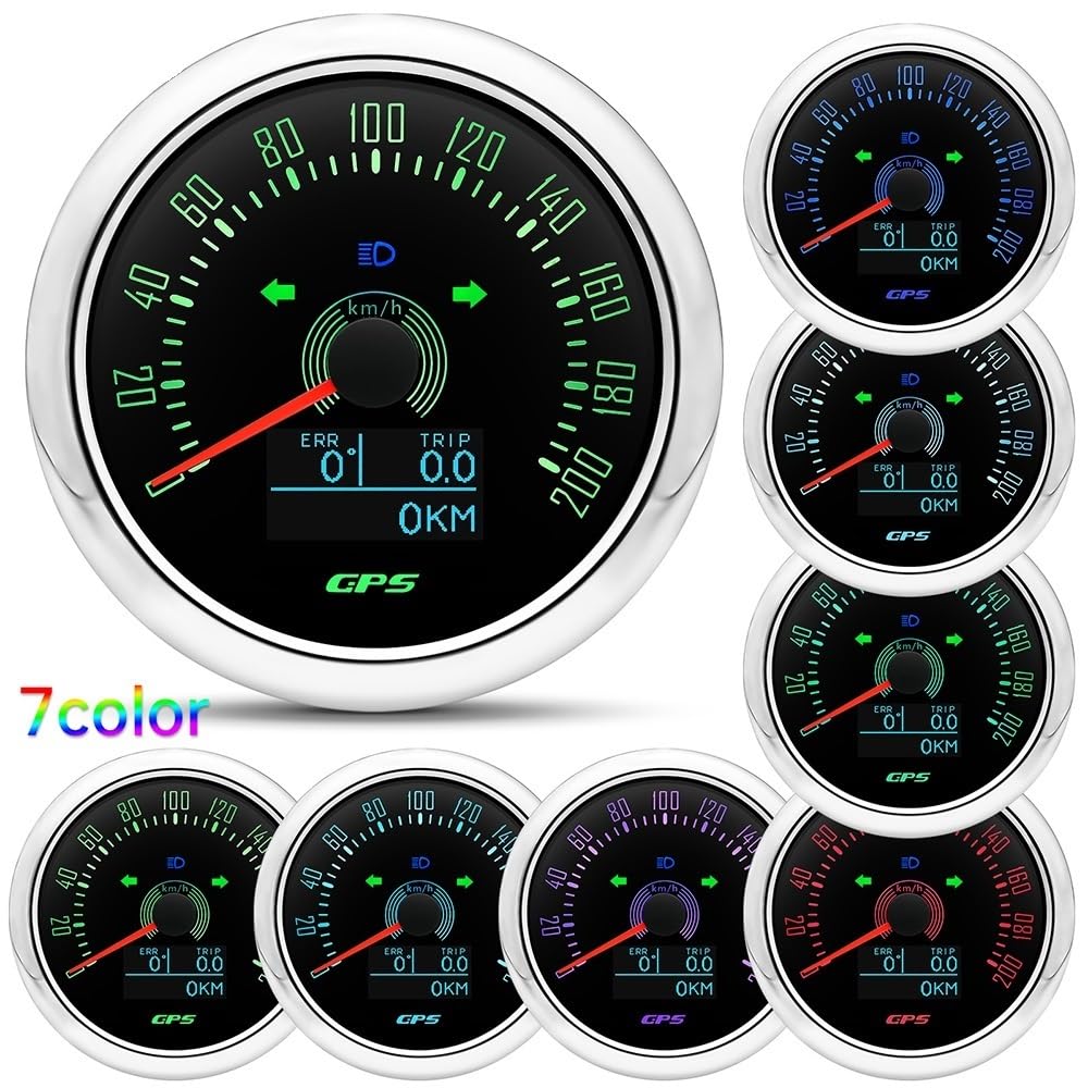 Tachimetro GPS impermeabile da 85 mm for antenna retroilluminazione a 7 colori for moto nautica barca auto camion misuratore di velocità 12V24V(200kmh BN)