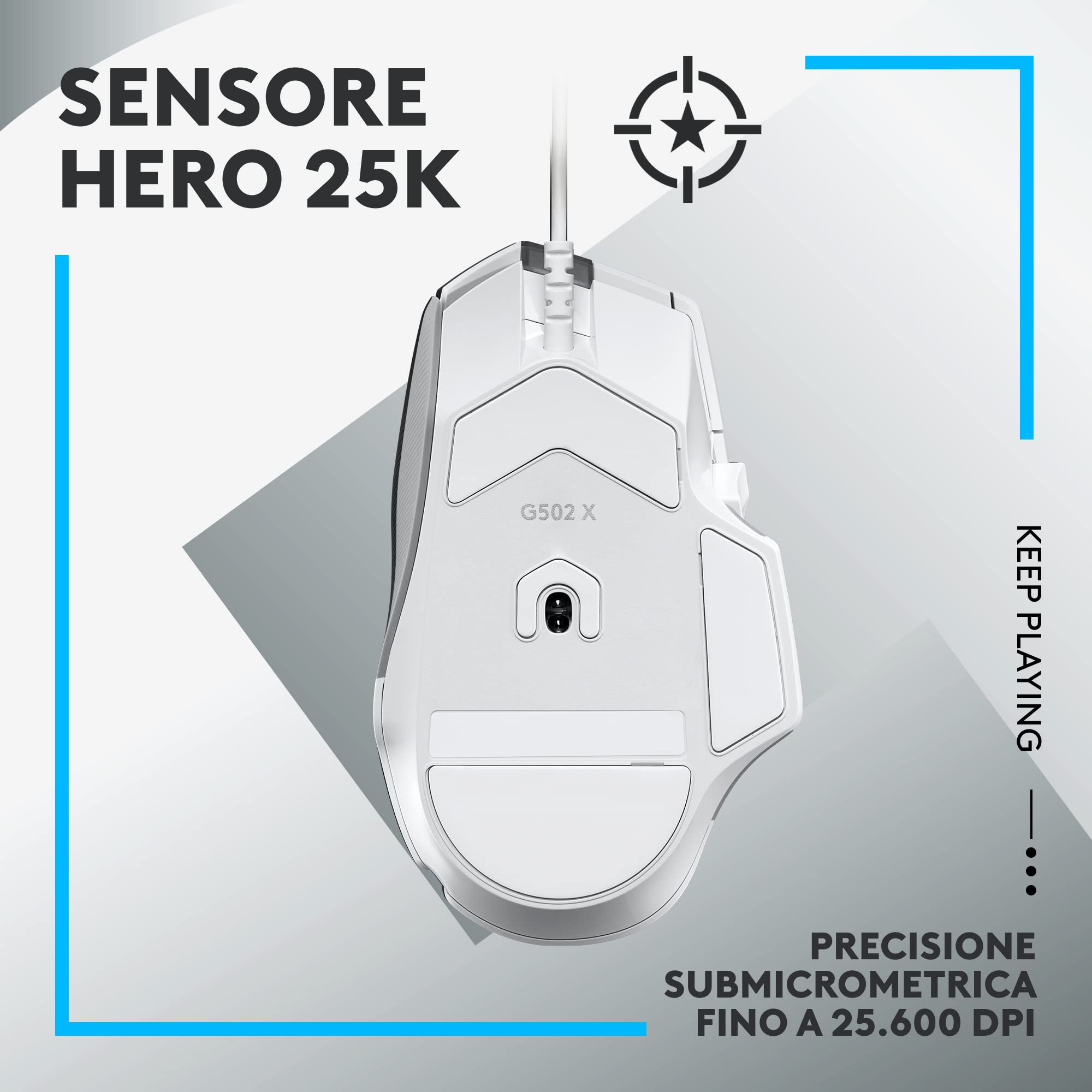 Logitech G G502 X Mouse Gaming Cablato - Switch Principali Ottico-Meccanici Ibridi LIGHTFORCE, Sensore per Gaming HERO 25K, Compatibile con PC - macOS/Windows - Bianco