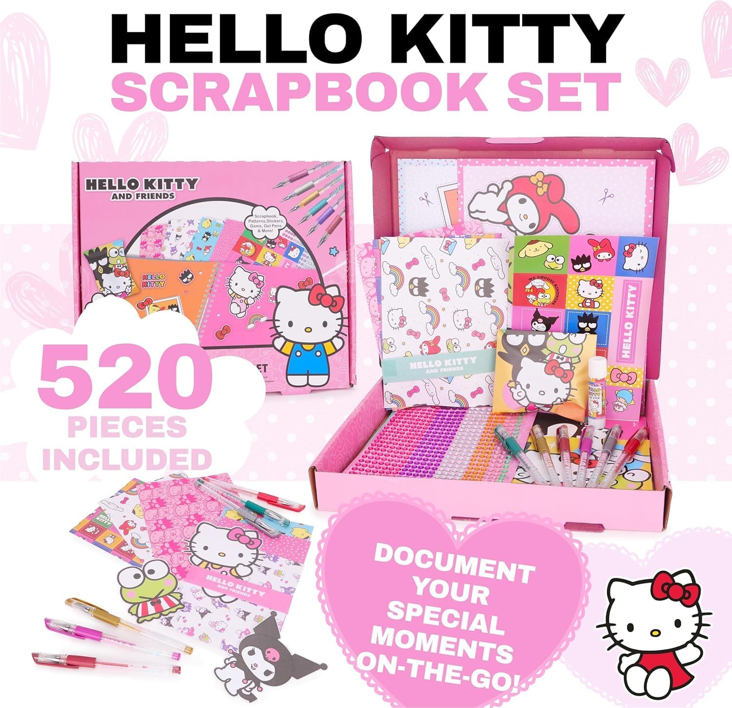 Toyland® Hello Kitty Scrapbook Set - 520 Piece Creative Activity Kit Including A Surprise Gift - DIY Scrapbooking for Kids Ages 3+