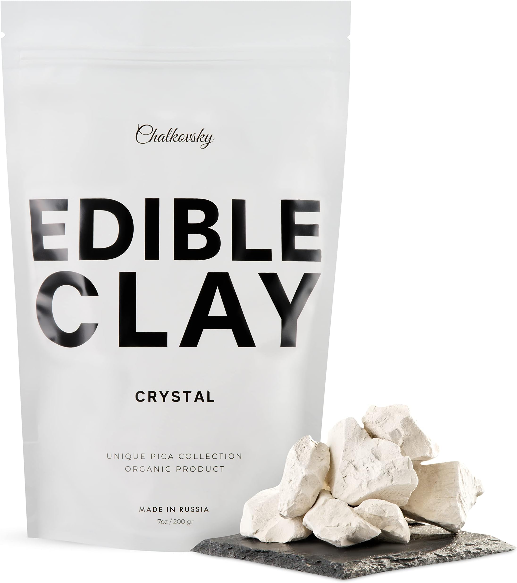 Chalkovsky Premium Edible Clay - Crispy Clay Chunks for Eating - Edible Chalk for Pica Cravings, Mukbang ASMR Content Creators - Ready-to-Eat Clay - Carefully Selected Edible Dirt Bites - 7 Oz (200gr)