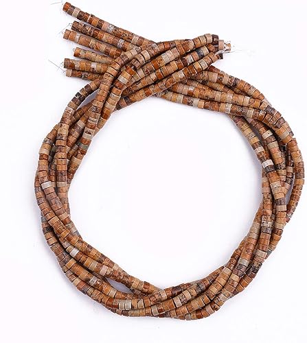 Miniatura 4 de Cuentas con espacio de jaspe natural marrón con imagen para hacer joyas, cuentas sueltas semipreciosas, 4 mm x 2 mm, 38 cm