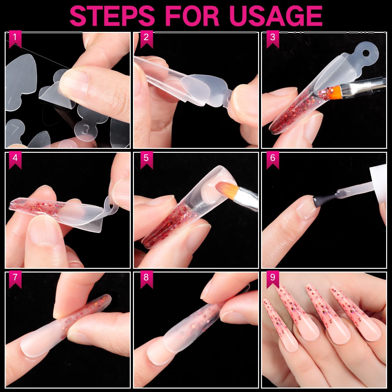 MELLIEX Zestaw 120 Dual Nail Forms do przedłużania paznokci 5 foremek, żelowe formy do paznokci, zestaw 48 naklejek do paznokci UV i akrylu