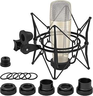 Geekria for Creators Microphone Shock Mount, Mic Anti-Vibration Suspension Adapter Clamp Compatible with CAD GXL2200, Nady SCM-800, Behringer C-1, C-1U, Marantz, TZ Mic Holder Clip (Black/Metal)