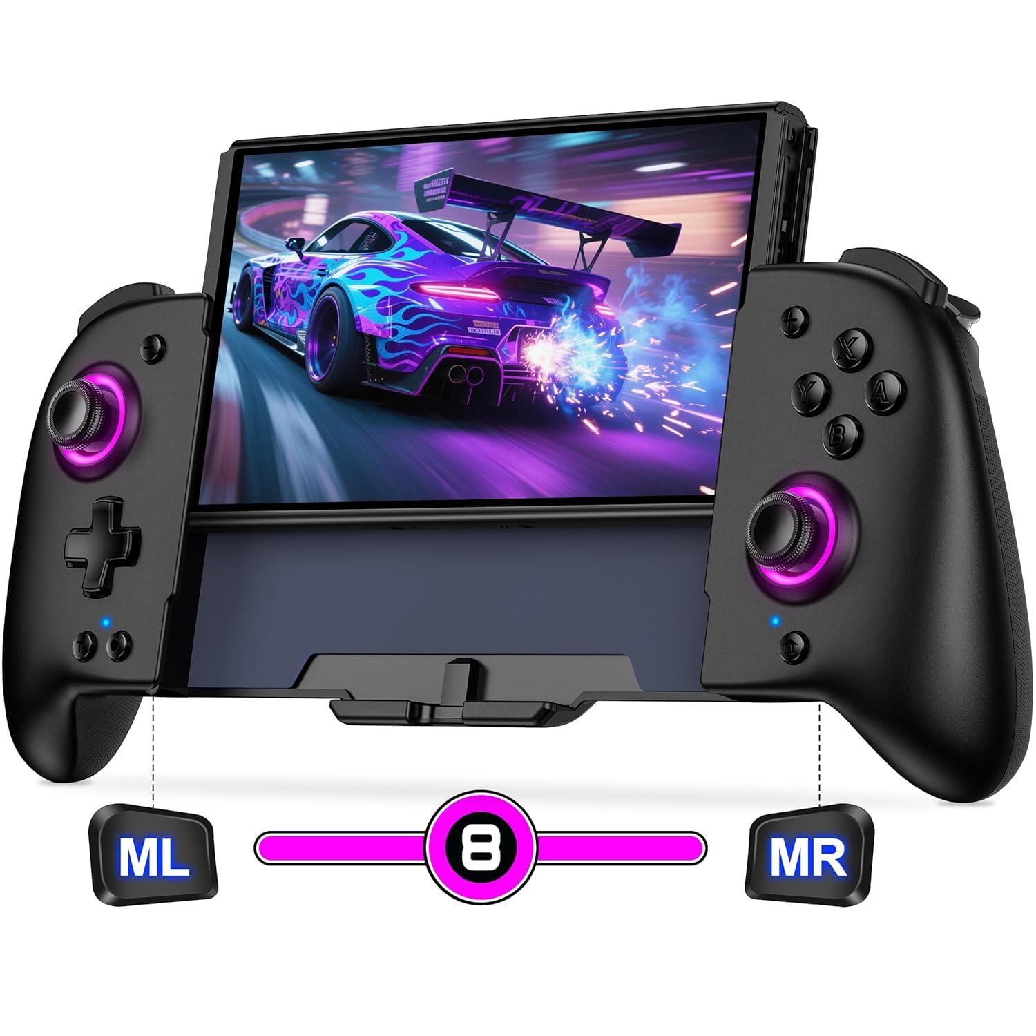 Spican Switch Controllers for Nintendo Switch/OLED, Full-Size Switch Joy-pad for Better Handheld Mode, Switch Accessories Wireless Pro Controller with Joystick Light/Battery/Turbo/Macro/4 Game Slot