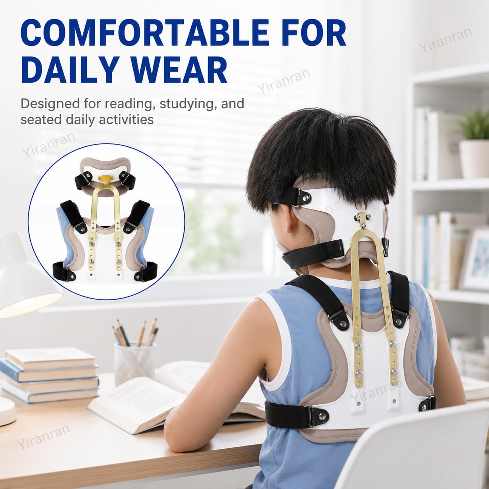 Ortesis de columna para niños,collarín cervical,órtesis cabeza, cuello y pecho,ajustable libremente,transpirable y agradable para la piel,con soporte lumbar en U para el alivio lesiones cuello y