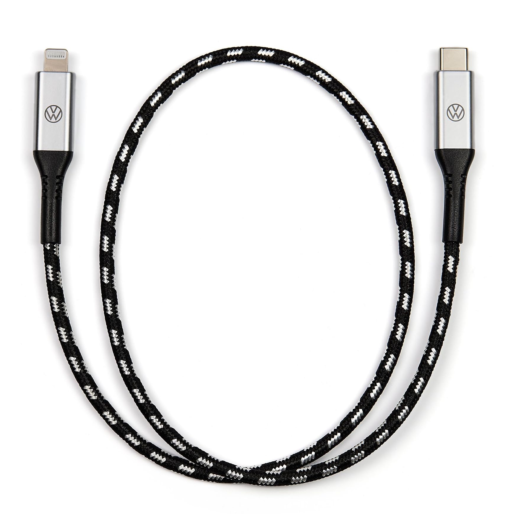 Volkswagen 000051446CA Premium USB-C na kabel Lightning, 50 cm, podświetlane logo VW, czarny/srebrny