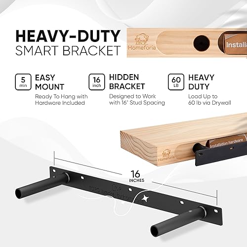 Vista 58 de Homeforia Estantes flotantes de madera de 36 pulgadas, estante flotante grande de madera natural maciza de alta gama de 36 pulgadas, estantes