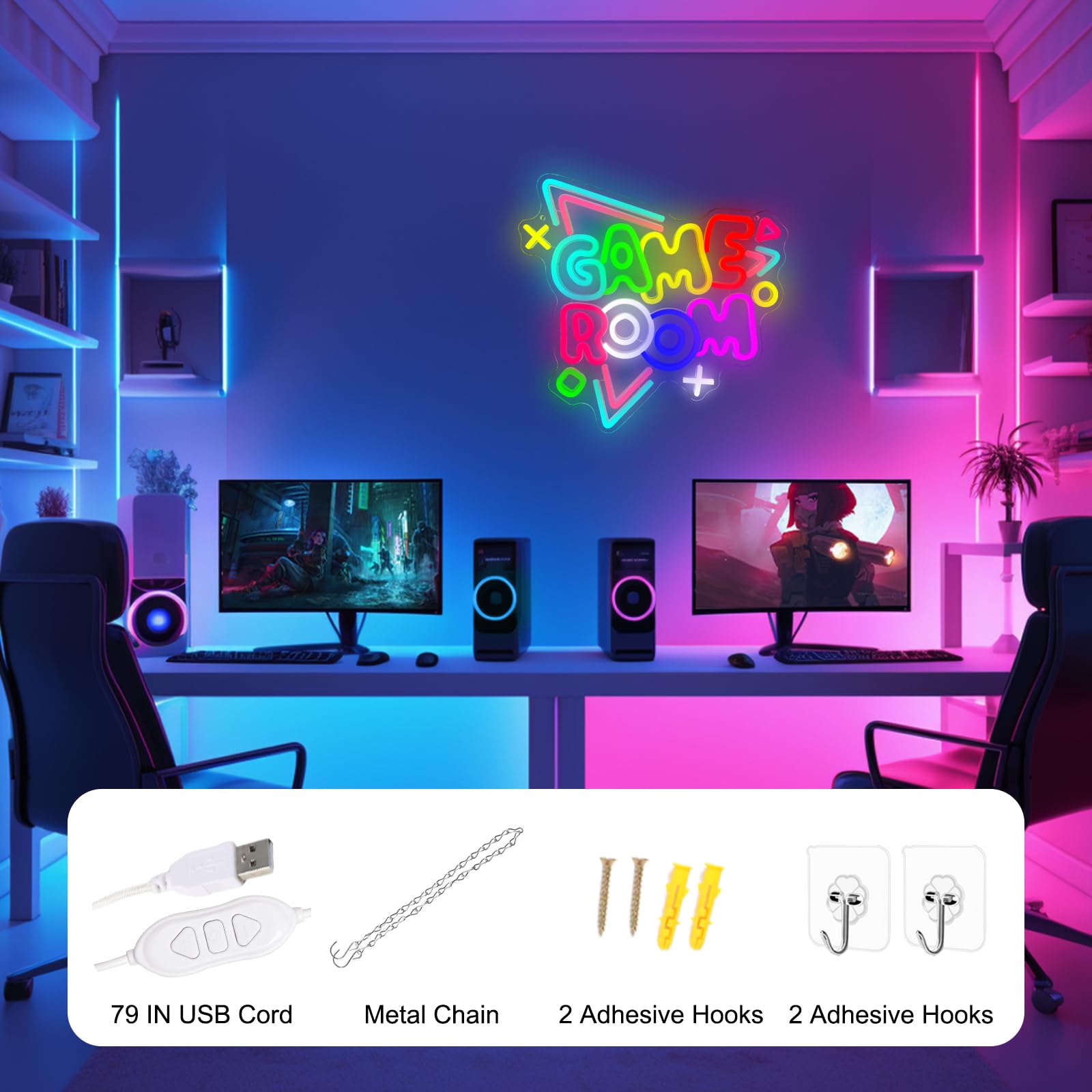 Neon LED Gaming, Décoration Murale pour Chambre Gamer et Salle de Jeux, Enseigne Lumineuse Néon avec USB et Variateur d'Intensité, Cadeau pour Ados et Adulte, Accessoire Bar et Deco Chambre