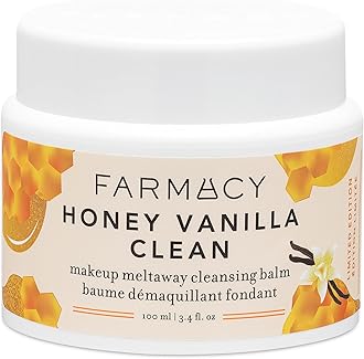 Farmacy Makeup Remover Cleansing Balm - Honey Vanilla Waterproof Makeup Remover & Oil Based Cleanser - Gentle Exfoliating Double Cleanser - Melts From Balm to Milky Lather (100ml)
