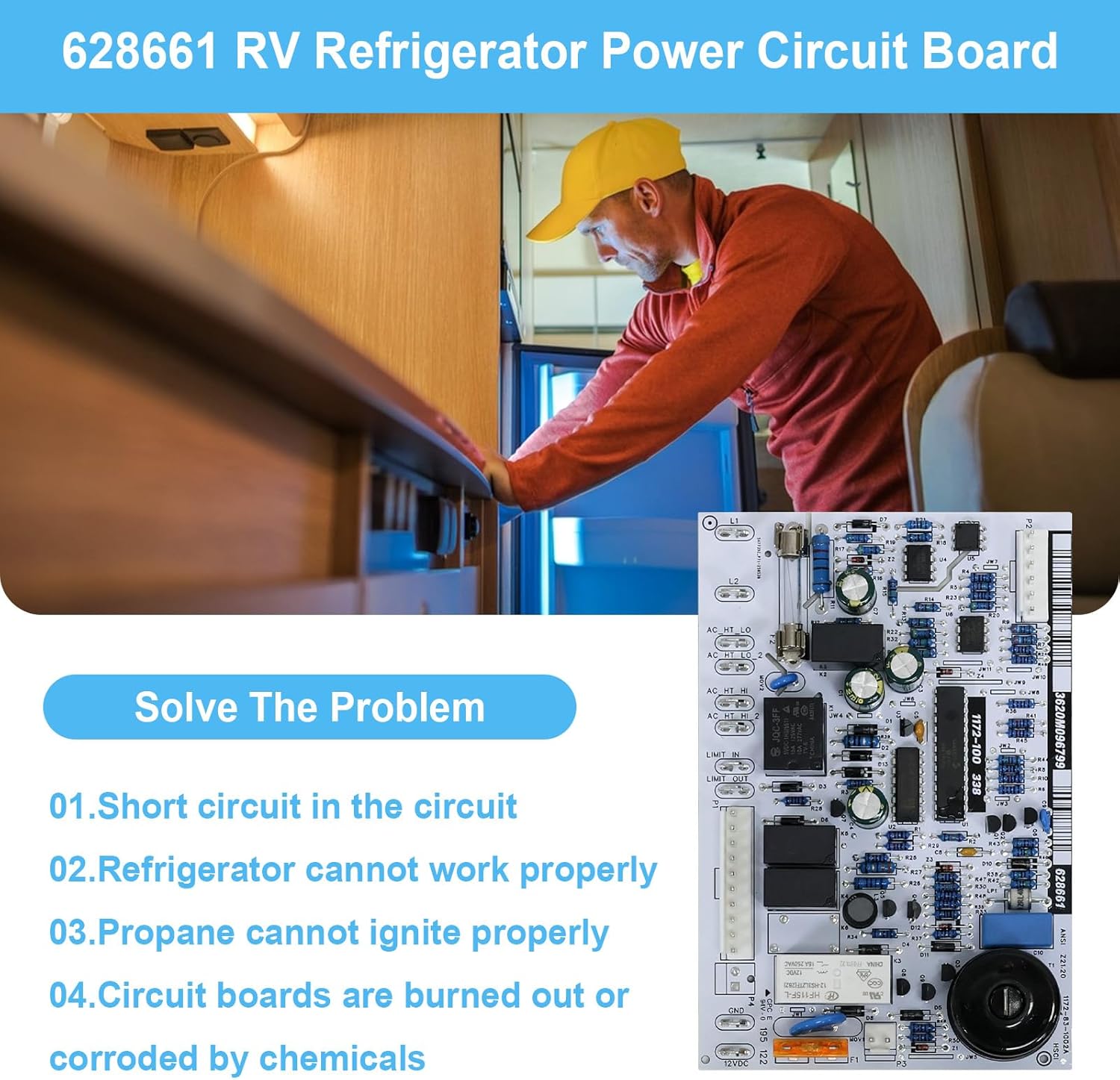 628661 Refrigerator Power Circuit Board Kit Replacement for N41X N51X N6X N8X N1095 Series,1200 Series, 1210 Series,1211 Series