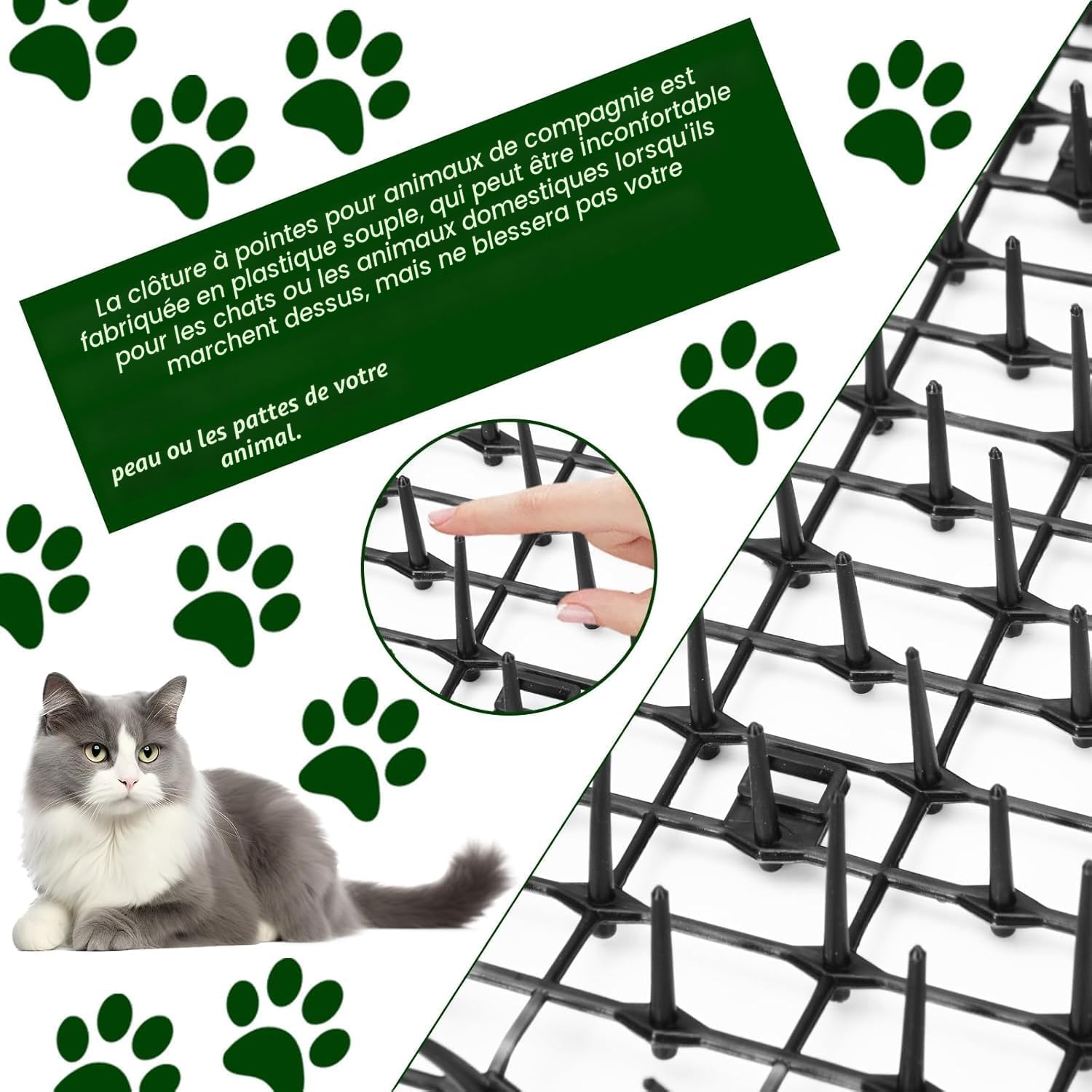 AKOLAFE Tapis Anti Chat 400 x 30 CM Tapis Anti-Chat avec 8 Pointes Tapis Anti Chien Noir Tapis Répulsif Chat Empêcher Animaux de S'approcher Tapis Picot Anti Chat pour Jardins Intérieurs et Extérieurs