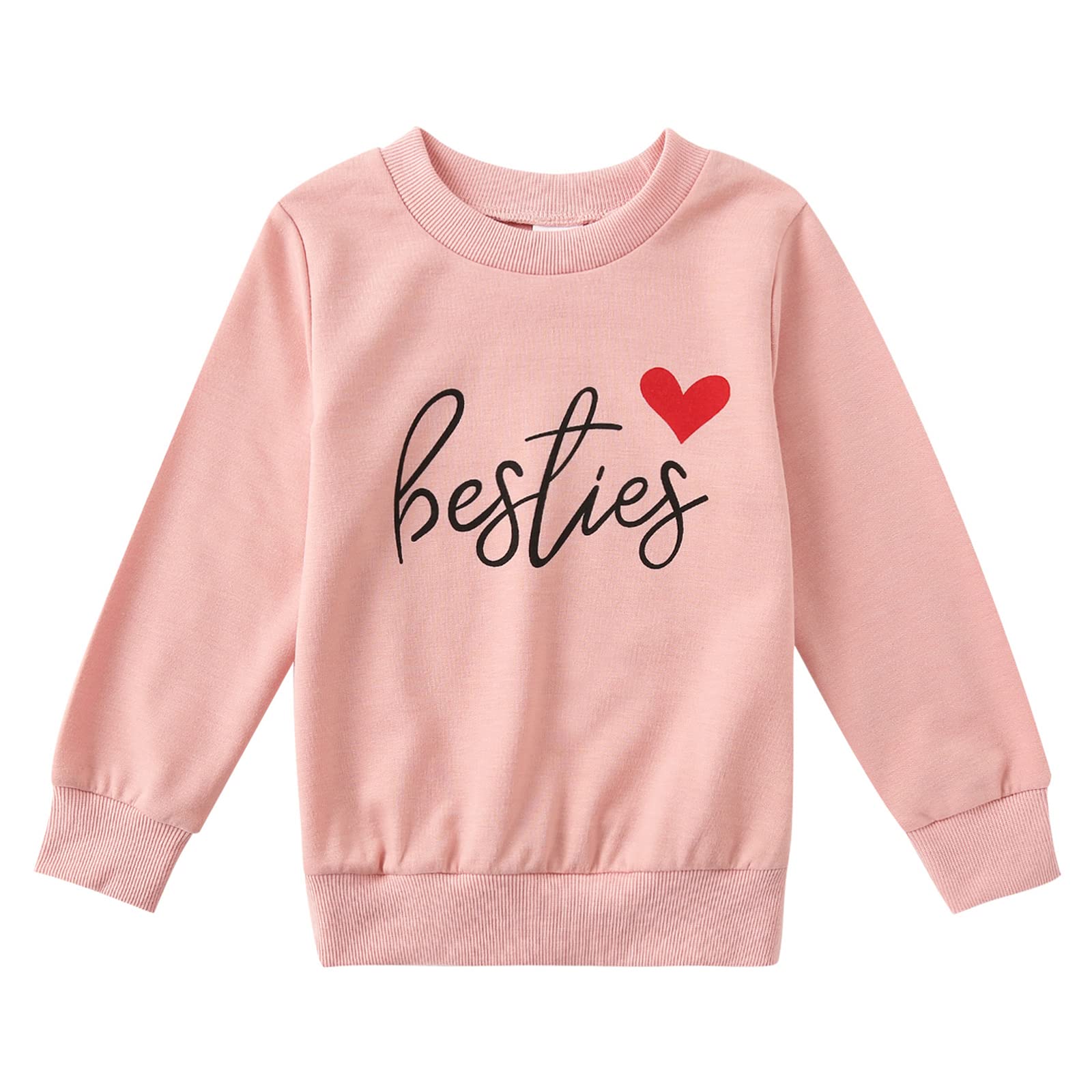 Multitrust Mommy and Me Matching Outfits Mama's Bestie Long Sleeve Sweatshirts Mama me Valentines Matching Shirt Pullover (Kids, Heart Pink, 6-7 Years)